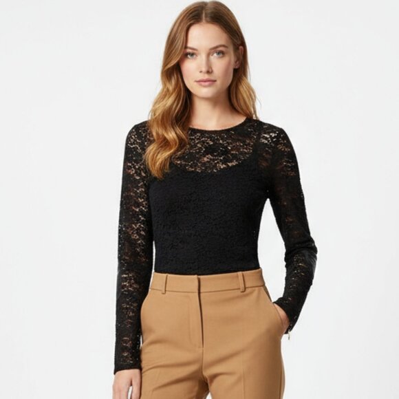 Juicy Couture Black Sheer Crochet Lace Long Sleeve Blouse Top M - Picture 1 of 7